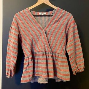 Madewell gray and pink peplum blouse